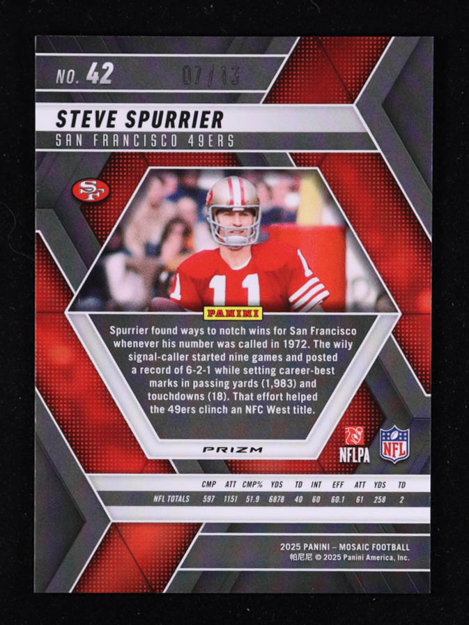 Steve Spurrier 2025 Panini Mosaic Mosaic Green Spectris FOTL #42 #07/13 at PristineAuction.com Steve Spurrier 2025 Panini Mosaic Mosaic Green Spectris FOTL #42 #07/13 at PristineAuction.com