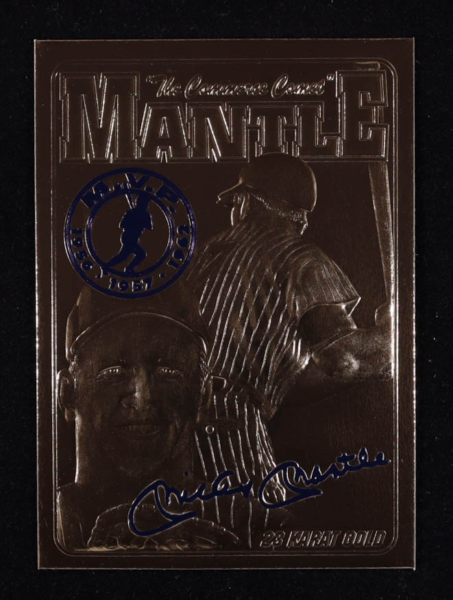 Mickey Mantle 1996 Bleachers MVP Blue LE 23KT Gold Card at PristineAuction.com Mickey Mantle 1996 Bleachers MVP Blue LE 23KT Gold Card at PristineAuction.com