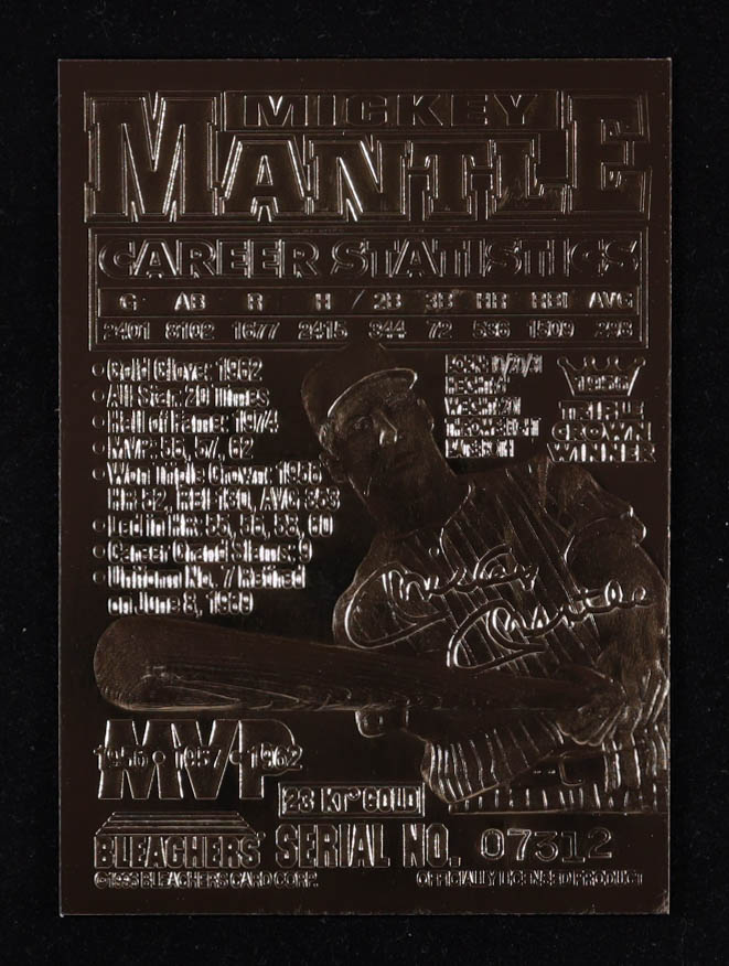 Mickey Mantle 1996 Bleachers MVP Blue LE 23KT Gold Card at PristineAuction.com Mickey Mantle 1996 Bleachers MVP Blue LE 23KT Gold Card at PristineAuction.com