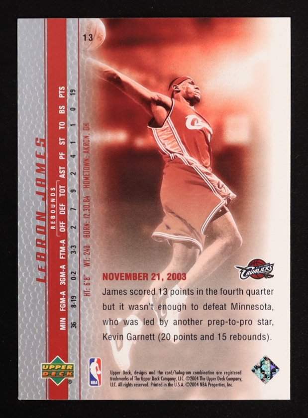 LeBron James 2003-04 Upper Deck Phenomenal Beginning LeBron James #13 RC at PristineAuction.com LeBron James 2003-04 Upper Deck Phenomenal Beginning LeBron James #13 RC at PristineAuction.com