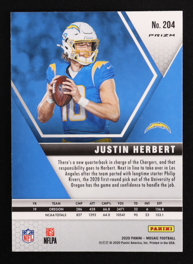 Justin Herbert 2020 Panini Mosaic Mosaic Reactive Orange #204 RC at PristineAuction.com Justin Herbert 2020 Panini Mosaic Mosaic Reactive Orange #204 RC at PristineAuction.com