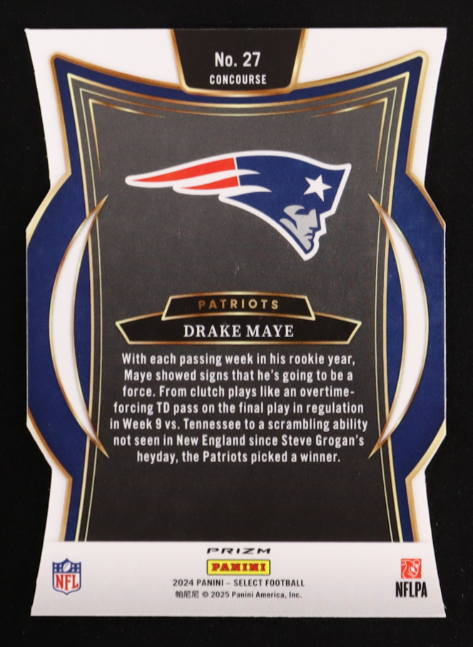 Drake Maye 2024 Select Prizm Silver Die Cut #27 RC at PristineAuction.com Drake Maye 2024 Select Prizm Silver Die Cut #27 RC at PristineAuction.com