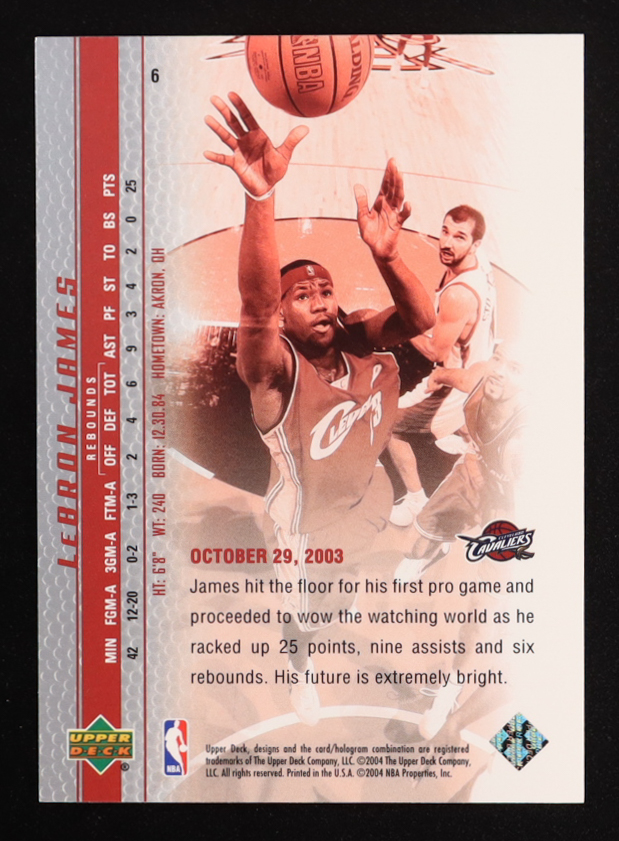 LeBron James 2003-04 Upper Deck Phenomenal Beginning LeBron James #6 RC at PristineAuction.com LeBron James 2003-04 Upper Deck Phenomenal Beginning LeBron James #6 RC at PristineAuction.com