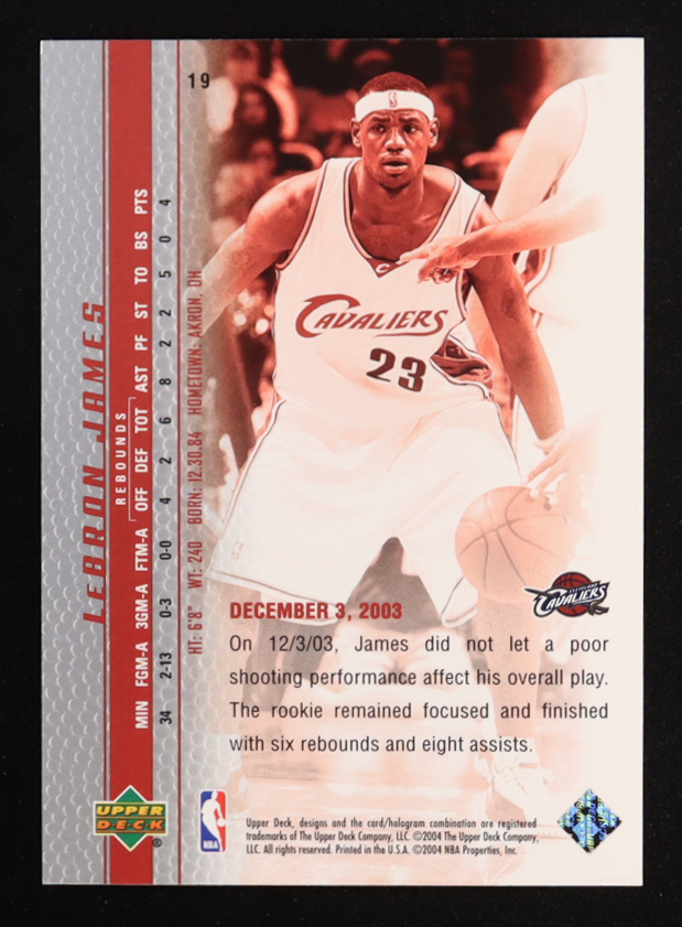 LeBron James 2003-04 Upper Deck Phenomenal Beginning LeBron James #19 RC at PristineAuction.com LeBron James 2003-04 Upper Deck Phenomenal Beginning LeBron James #19 RC at PristineAuction.com