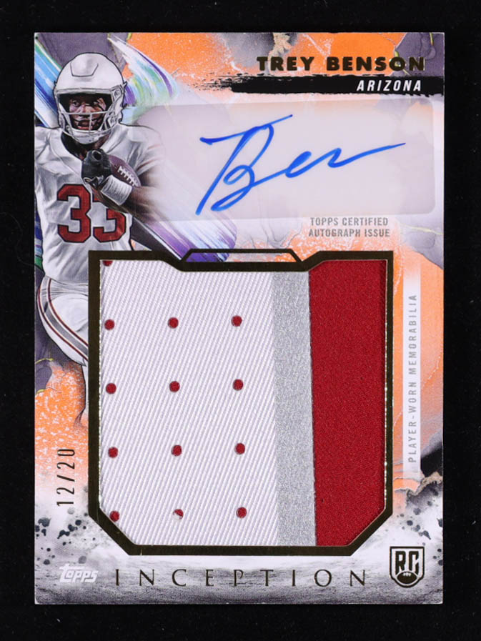 Trey Benson 2024 Topps Inception Rookie Jumbo Relic Autographs Orange #RJRATB #12/20 RC at PristineAuction.com Trey Benson 2024 Topps Inception Rookie Jumbo Relic Autographs Orange #RJRATB #12/20 RC at PristineAuction.com