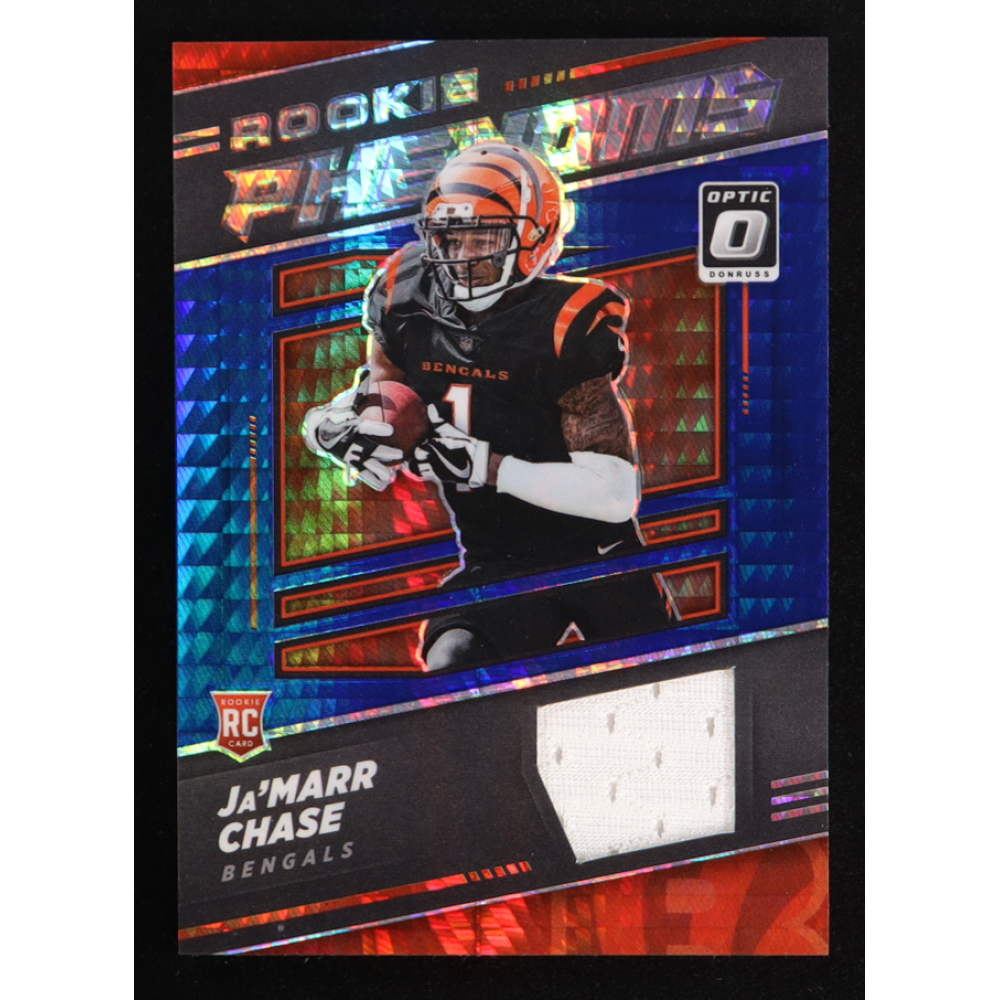 Ja'Marr Chase 2021 Donruss Optic Rookie Phenoms Jerseys Blue Hyper #7 RC at PristineAuction.com
