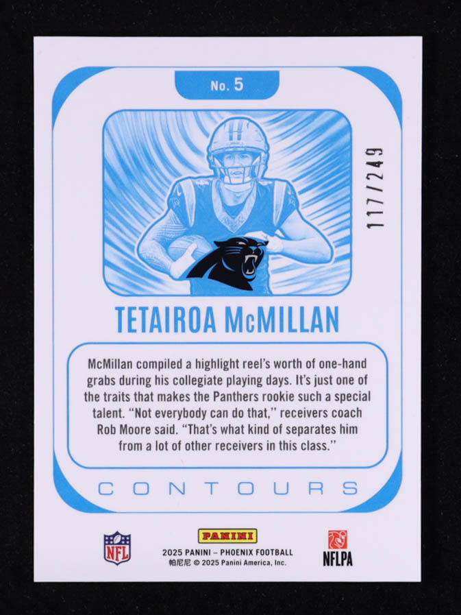 Tetairoa McMillan 2025 Panini Phoenix Contours Red #5 #117/249 RC at PristineAuction.com Tetairoa McMillan 2025 Panini Phoenix Contours Red #5 #117/249 RC at PristineAuction.com