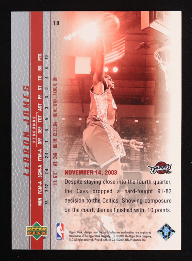 LeBron James 2003-04 Upper Deck Phenomenal Beginning LeBron James #18 RC at PristineAuction.com LeBron James 2003-04 Upper Deck Phenomenal Beginning LeBron James #18 RC at PristineAuction.com