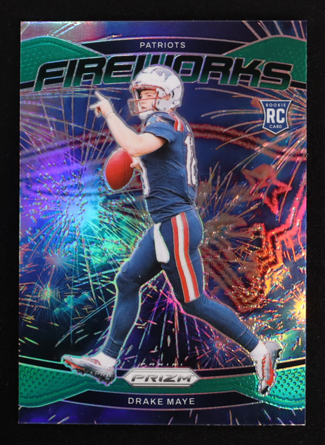 Drake Maye 2024 Panini Prizm Fireworks Prizms Green #22 RC at PristineAuction.com Drake Maye 2024 Panini Prizm Fireworks Prizms Green #22 RC at PristineAuction.com