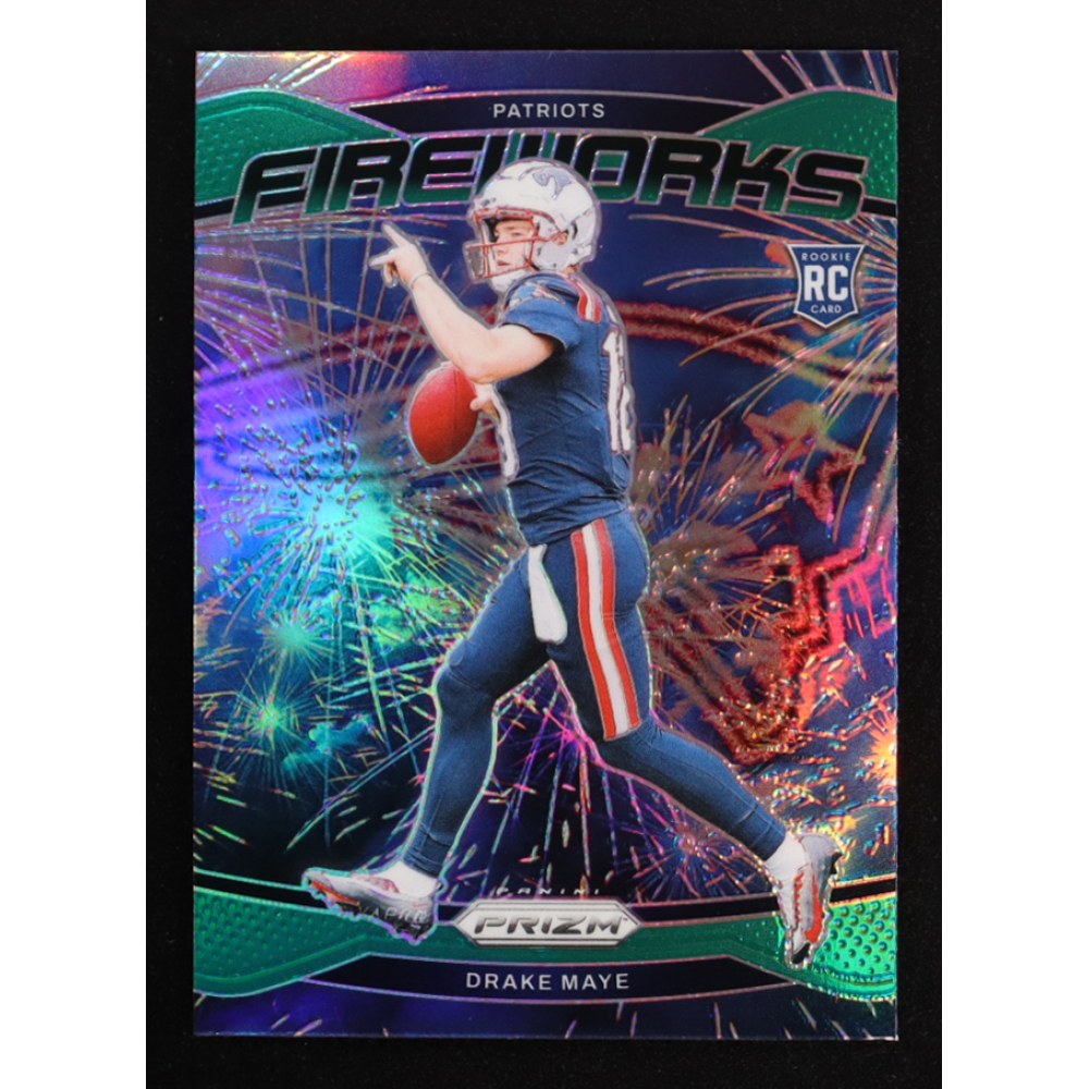 Drake Maye 2024 Panini Prizm Fireworks Prizms Green #22 RC at PristineAuction.com