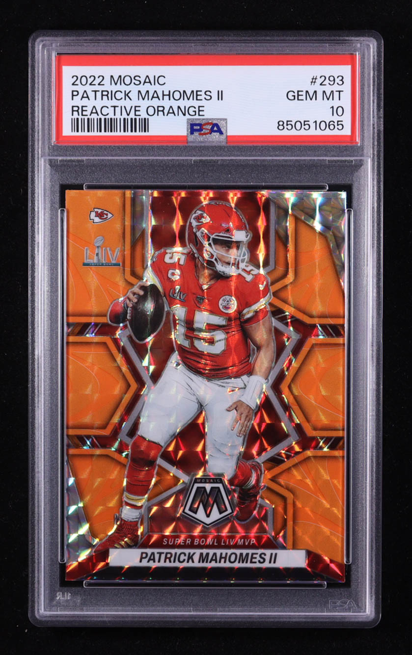 Patrick Mahomes II 2022 Panini Mosaic Mosaic Reactive Orange #293 MVP (PSA 10) at PristineAuction.com Patrick Mahomes II 2022 Panini Mosaic Mosaic Reactive Orange #293 MVP (PSA 10) at PristineAuction.com