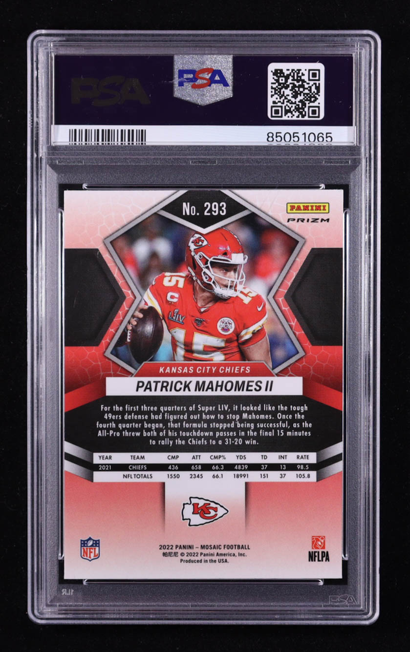 Patrick Mahomes II 2022 Panini Mosaic Mosaic Reactive Orange #293 MVP (PSA 10) at PristineAuction.com Patrick Mahomes II 2022 Panini Mosaic Mosaic Reactive Orange #293 MVP (PSA 10) at PristineAuction.com