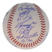 Astros Official 2022 World Series Logo Baseball Team-Signed by (22) with Yordan Alvarez, Kyle Tucker, Martin Maldonado, Framber Valdez (Beckett) at PristineAuction.com