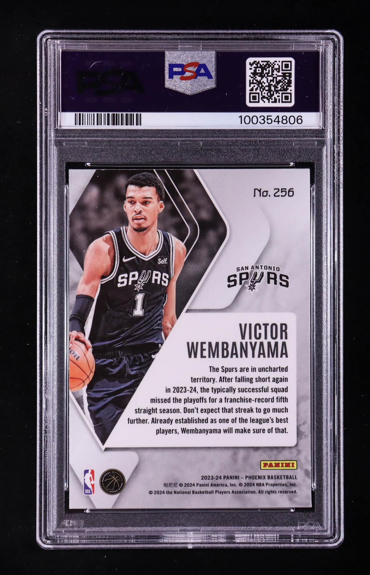 Victor Wembanyama 2023-24 Panini Phoenix Teal Lazer #256 RC (PSA 10) at PristineAuction.com Victor Wembanyama 2023-24 Panini Phoenix Teal Lazer #256 RC (PSA 10) at PristineAuction.com