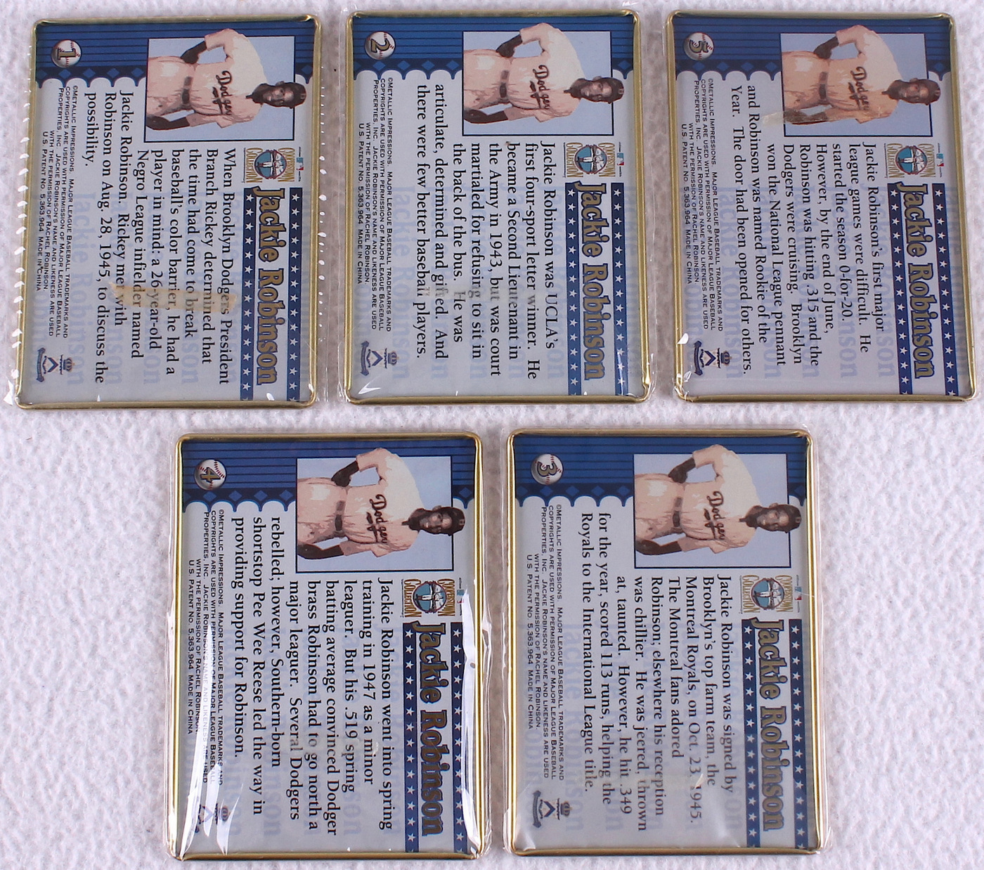 Complete Set of (5) Metallic Impressions Jackie Robinson Embossed Metal Collector Cards in Original Tin at PristineAuction.com Complete Set of (5) Metallic Impressions Jackie Robinson Embossed Metal Collector Cards in Original Tin at PristineAuction.com