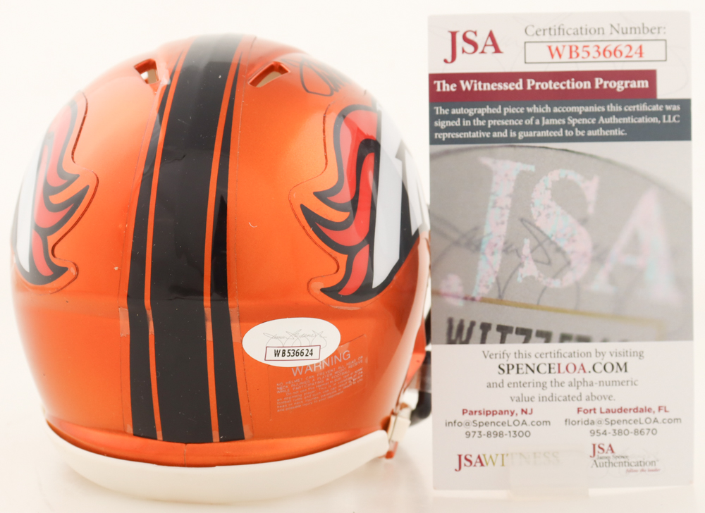 Terrell Davis Signed Broncos Flash Alternate Speed Mini Helmet Inscribed "HOF 17" (JSA) at PristineAuction.com Terrell Davis Signed Broncos Flash Alternate Speed Mini Helmet Inscribed "HOF 17" (JSA) at PristineAuction.com