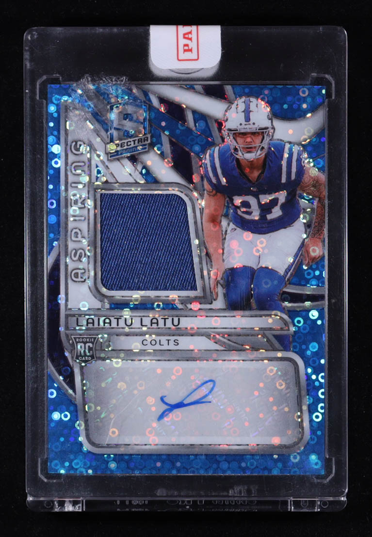 Laiatu Latu 2024 Panini Spectra Aspiring Patch Autographs Neon Blue #18 #29/50 RC at PristineAuction.com Laiatu Latu 2024 Panini Spectra Aspiring Patch Autographs Neon Blue #18 #29/50 RC at PristineAuction.com
