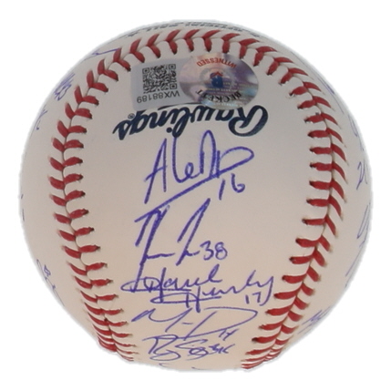 Astros Official 2022 World Series Logo Baseball Team-Signed by (22) with Yordan Alvarez, Kyle Tucker, Martin Maldonado, Framber Valdez (Beckett) at PristineAuction.com Astros Official 2022 World Series Logo Baseball Team-Signed by (22) with Yordan Alvarez, Kyle Tucker, Martin Maldonado, Framber Valdez (Beckett) at PristineAuction.com