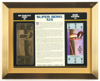 Super Bowl XIX Commemorative Score Card with 23KT Gold Ticket Framed Display at PristineAuction.com