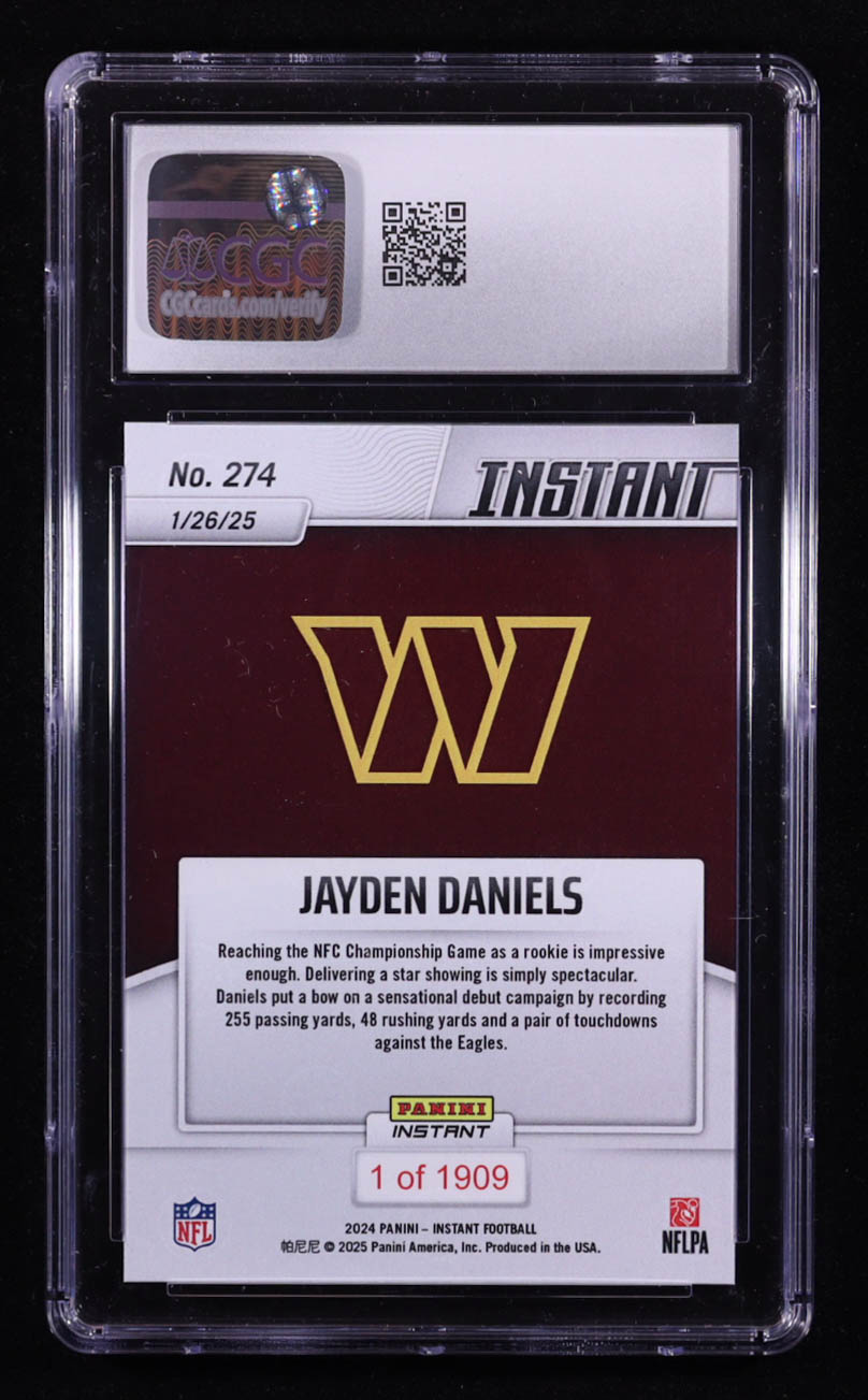 Jayden Daniels 2024 Panini Instant #274 RC #1/1909 (CGC 10) at PristineAuction.com Jayden Daniels 2024 Panini Instant #274 RC #1/1909 (CGC 10) at PristineAuction.com