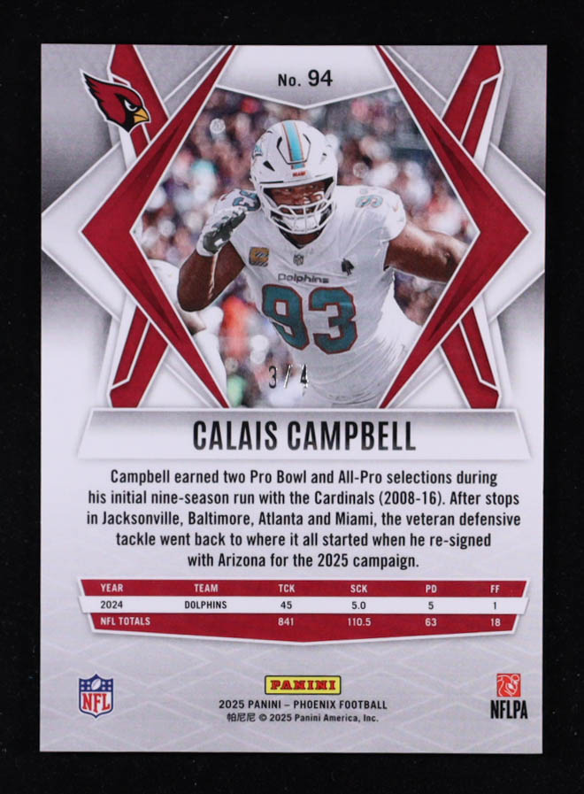 Calais Campbell 2025 Panini Phoenix Dreamweaver #94 #3/4 at PristineAuction.com Calais Campbell 2025 Panini Phoenix Dreamweaver #94 #3/4 at PristineAuction.com
