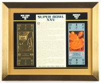 Super Bowl XXV Commemorative Score Card with 23KT Gold Ticket Framed Display at PristineAuction.com