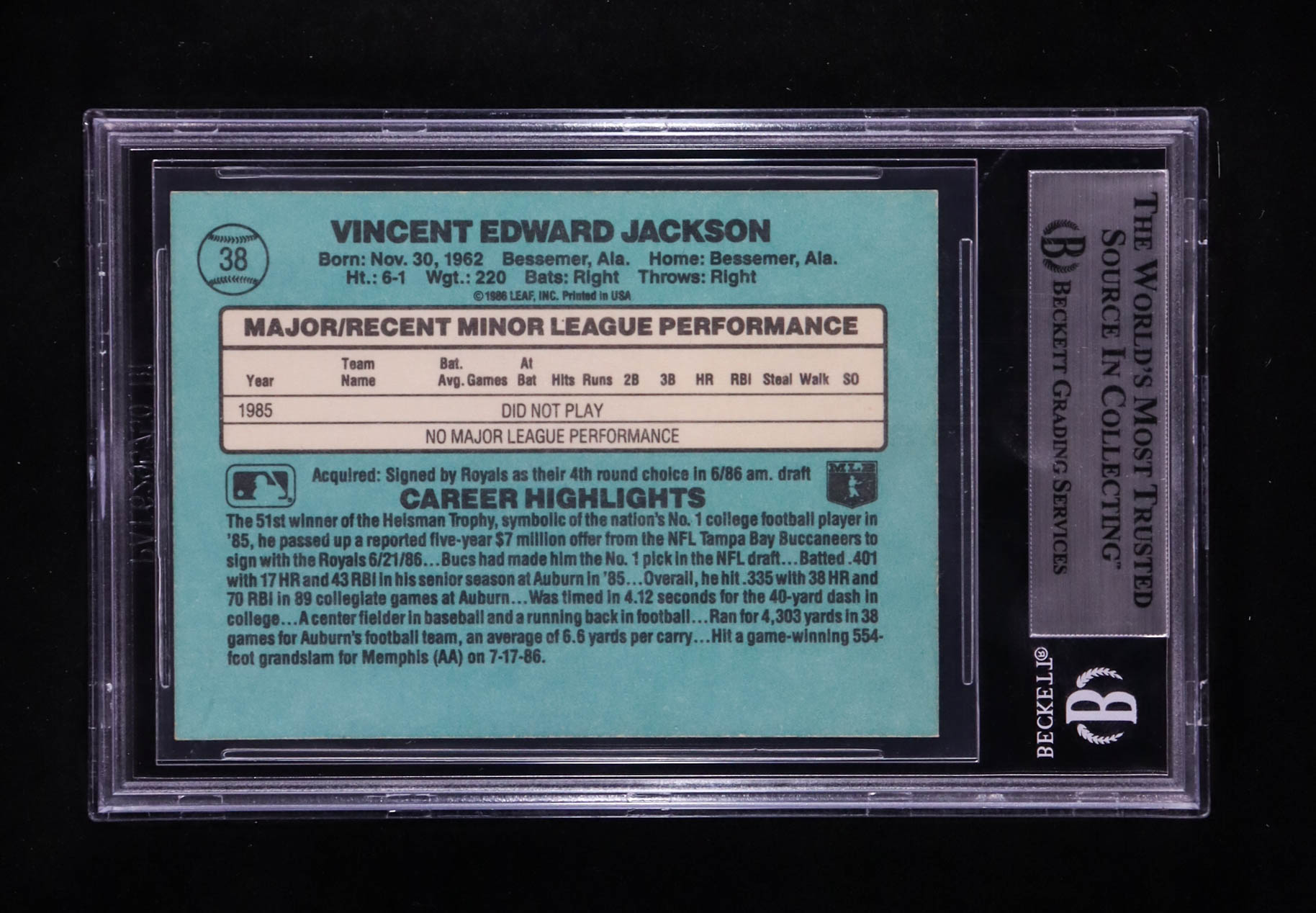 Bo Jackson Signed 1986 Donruss #38 XRC (BGS) at PristineAuction.com Bo Jackson Signed 1986 Donruss #38 XRC (BGS) at PristineAuction.com