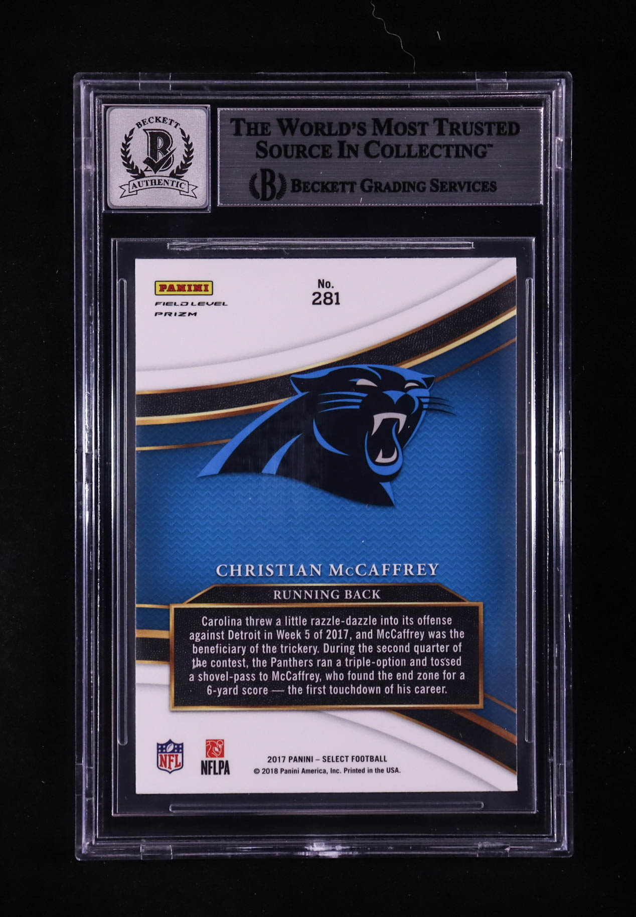 Christian McCaffrey Signed 2017 Select #281 RC (BGS | Auto 10) at PristineAuction.com Christian McCaffrey Signed 2017 Select #281 RC (BGS | Auto 10) at PristineAuction.com