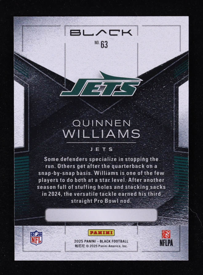 Quinnen Williams 2025 Panini Black Ruby #63 #01/12 at PristineAuction.com Quinnen Williams 2025 Panini Black Ruby #63 #01/12 at PristineAuction.com