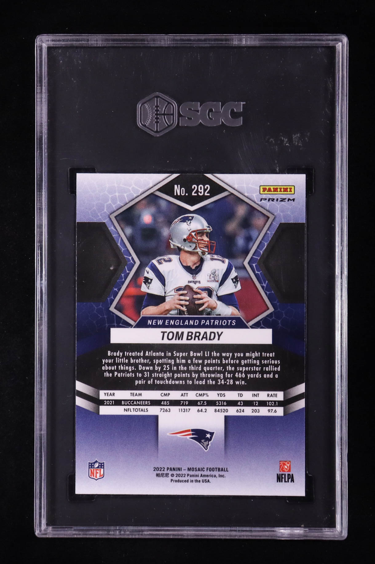 Tom Brady 2022 Panini Mosaic Mosaic Reactive Orange #292 MVP (SGC 9.5) at PristineAuction.com Tom Brady 2022 Panini Mosaic Mosaic Reactive Orange #292 MVP (SGC 9.5) at PristineAuction.com