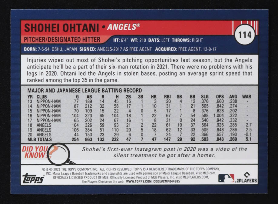 Shohei Ohtani 2021 Topps Big League Orange #114 at PristineAuction.com Shohei Ohtani 2021 Topps Big League Orange #114 at PristineAuction.com