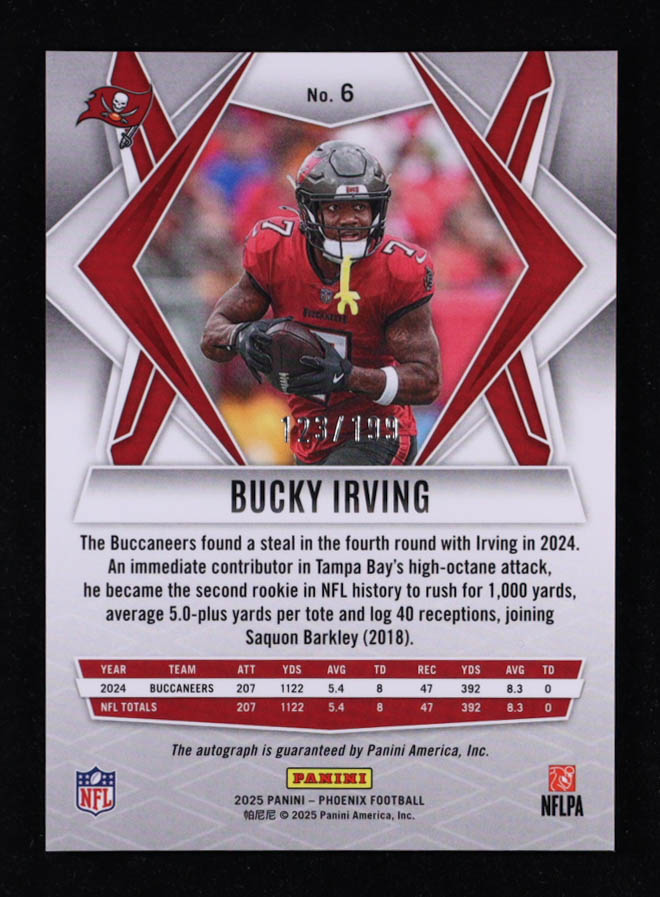 Bucky Irving 2025 Panini Phoenix Autographs Silver #6 #123/199 at PristineAuction.com Bucky Irving 2025 Panini Phoenix Autographs Silver #6 #123/199 at PristineAuction.com