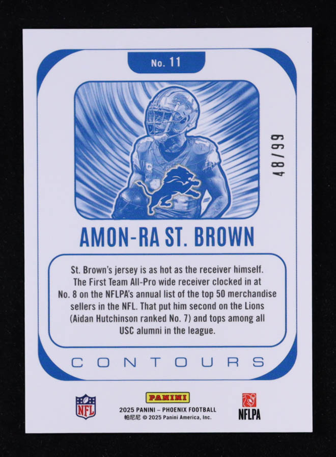 Amon-Ra St. Brown 2025 Panini Phoenix Contours Green #11 #48/99 at PristineAuction.com Amon-Ra St. Brown 2025 Panini Phoenix Contours Green #11 #48/99 at PristineAuction.com