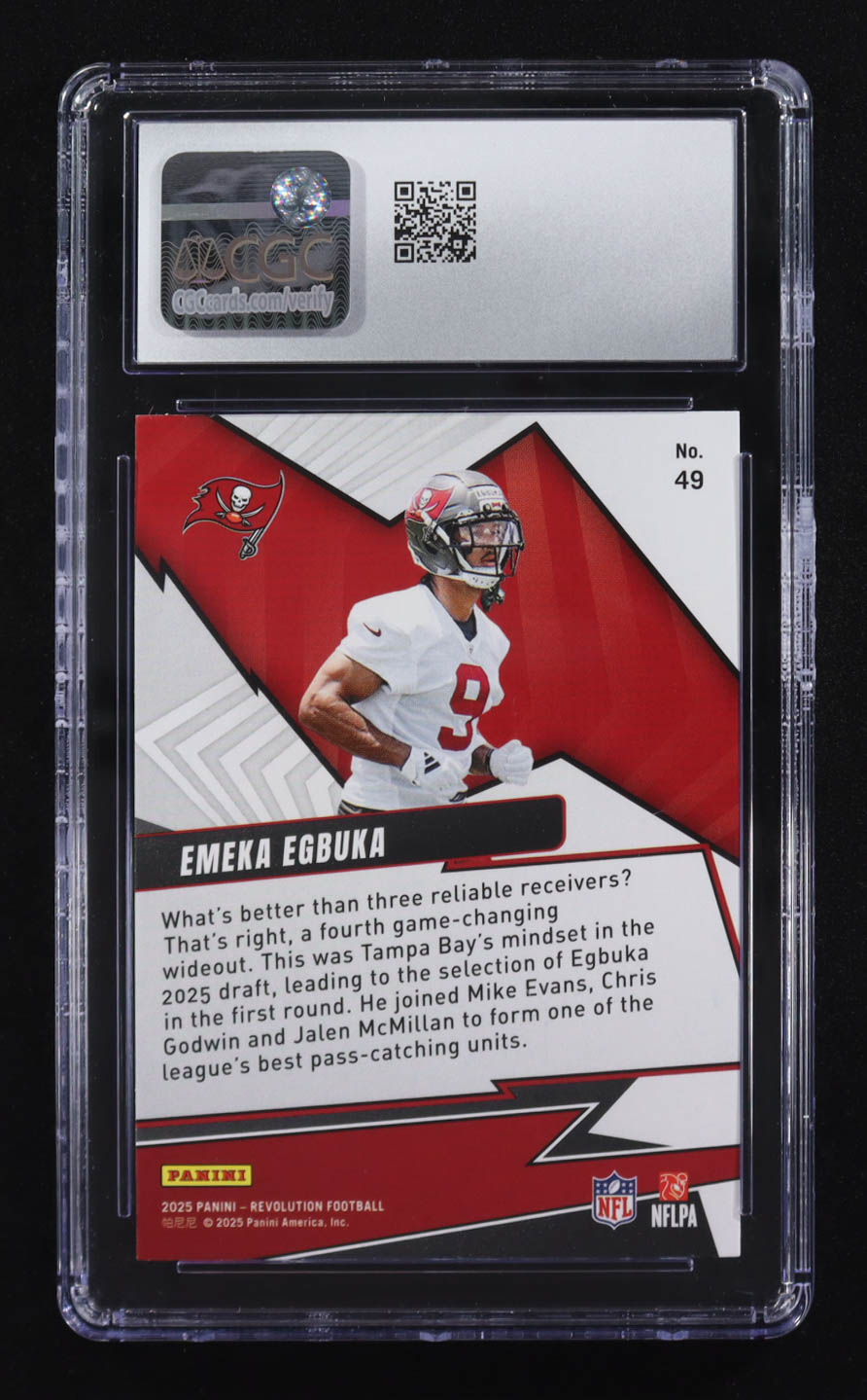 Emeka Egbuka 2025 Panini Revolution Shock Wave #49 RC (CGC 10) at PristineAuction.com Emeka Egbuka 2025 Panini Revolution Shock Wave #49 RC (CGC 10) at PristineAuction.com