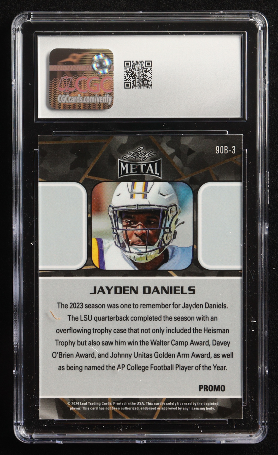 Jayden Daniels 2024 Leaf Collective Promo '90 Leaf Shimmer Light Blue #90B3 (CGC 10) at PristineAuction.com Jayden Daniels 2024 Leaf Collective Promo '90 Leaf Shimmer Light Blue #90B3 (CGC 10) at PristineAuction.com