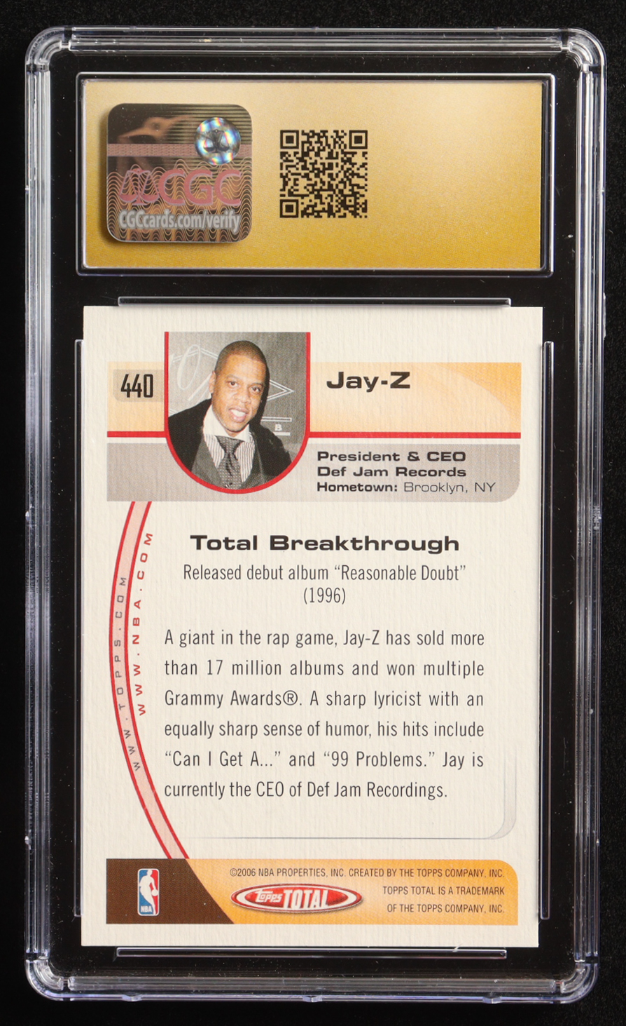 Jay-Z 2005-06 Topps Total #440 (CGC 10 | Pristine) at PristineAuction.com Jay-Z 2005-06 Topps Total #440 (CGC 10 | Pristine) at PristineAuction.com