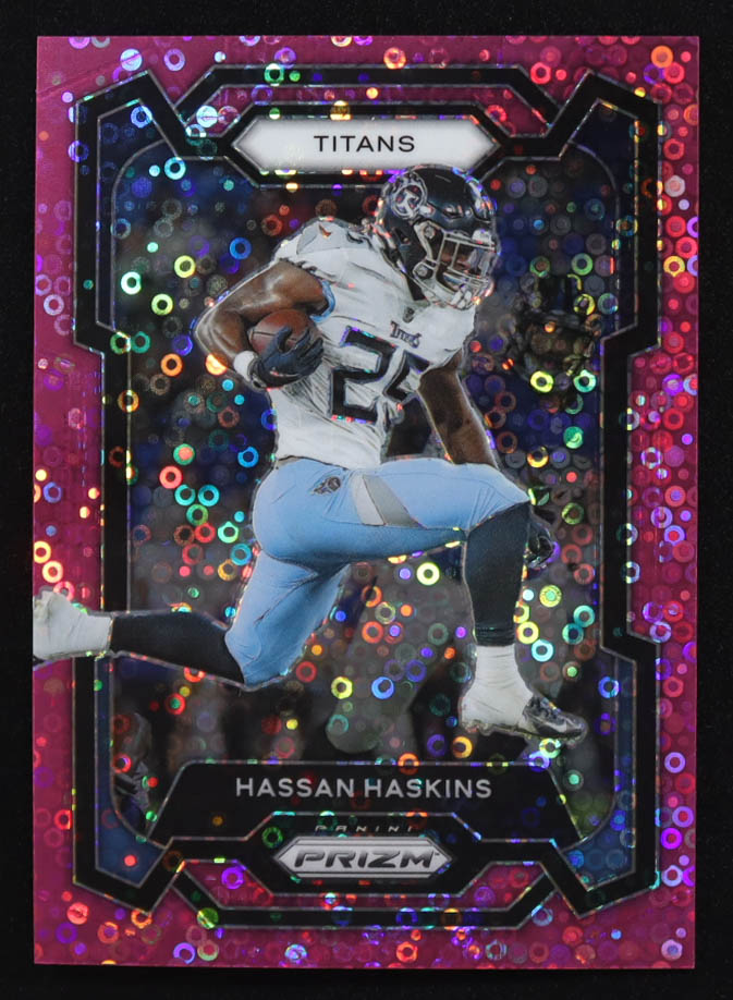 Hassan Haskins 2023 Panini Prizm Prizms No Huddle Pink #285 #02/15 at PristineAuction.com Hassan Haskins 2023 Panini Prizm Prizms No Huddle Pink #285 #02/15 at PristineAuction.com