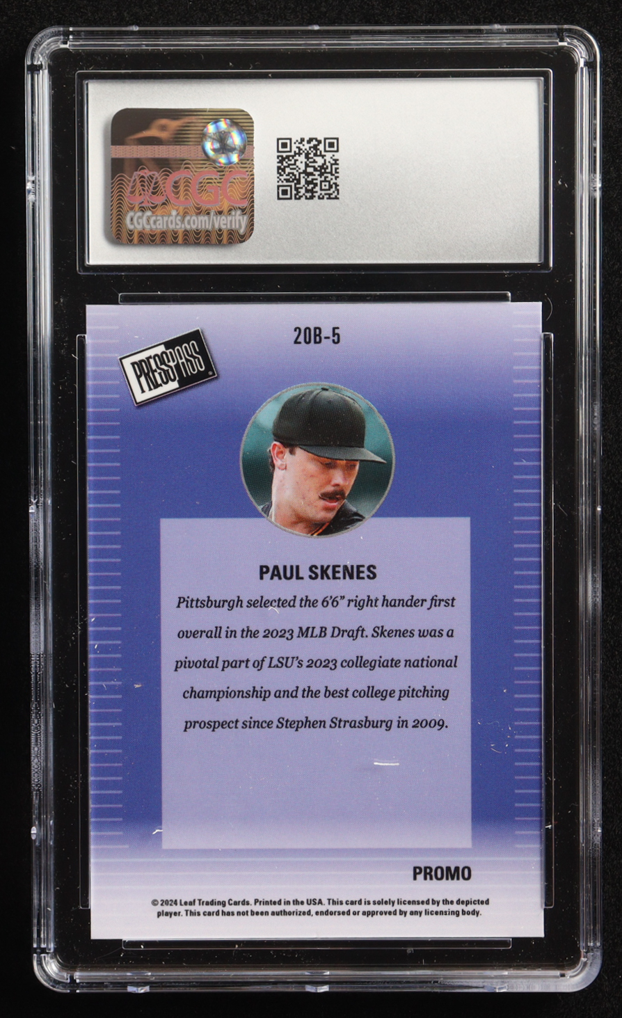 Paul Skenes 2024 Leaf Collective Promo '00 Press Pass Shimmer Light Blue #20B5 (CGC 10) at PristineAuction.com Paul Skenes 2024 Leaf Collective Promo '00 Press Pass Shimmer Light Blue #20B5 (CGC 10) at PristineAuction.com