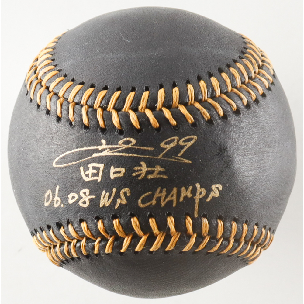 So Taguchi Signed OML Black Leather Baseball Inscribed "06, 08 WS Champs" (Beckett) at PristineAuction.com