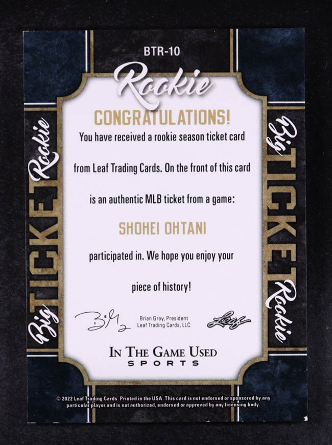 Shohei Ohtani 2022 ITG Used Sports Big Ticket Rookies #BTR10 at PristineAuction.com Shohei Ohtani 2022 ITG Used Sports Big Ticket Rookies #BTR10 at PristineAuction.com