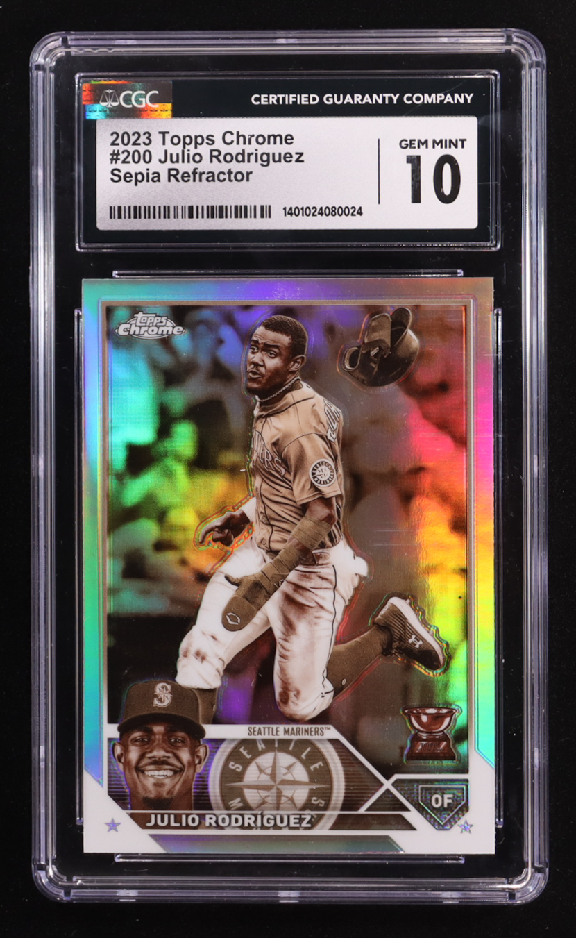 Julio Rodriguez 2023 Topps Chrome Sepia Refractors #200 (CGC 10) at PristineAuction.com Julio Rodriguez 2023 Topps Chrome Sepia Refractors #200 (CGC 10) at PristineAuction.com