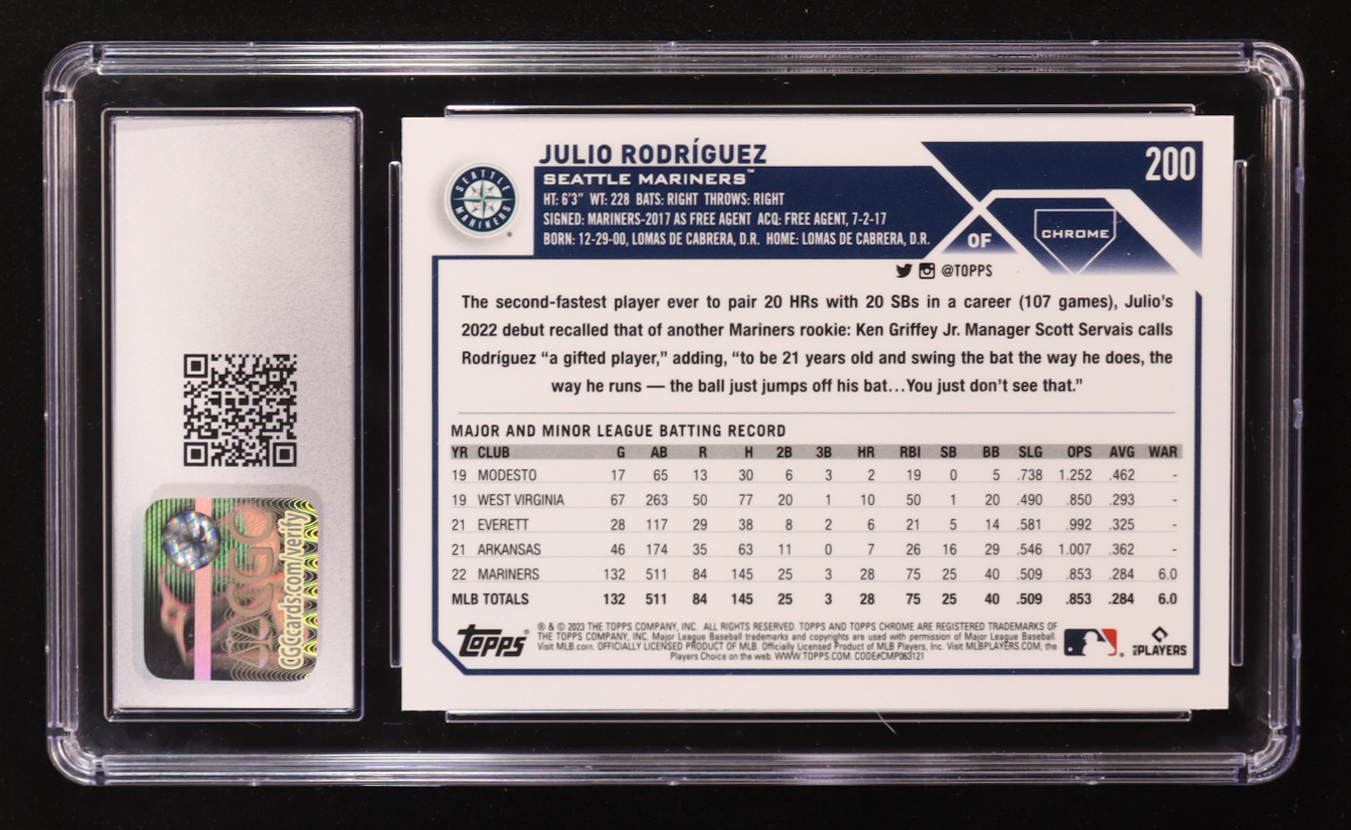 Julio Rodriguez 2023 Topps Chrome Sepia Refractors #200 (CGC 10) at PristineAuction.com Julio Rodriguez 2023 Topps Chrome Sepia Refractors #200 (CGC 10) at PristineAuction.com