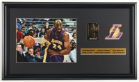 Kobe Bryant Lakers Custom Framed Photo Display with Kobe Bryant 23kt Gold EX 2000 Rookie Card and Lakers Cloth Logo Patch at PristineAuction.com