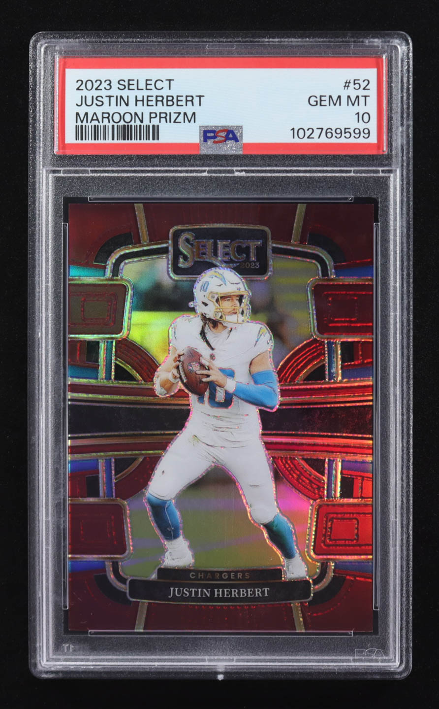 Justin Herbert 2023 Panini Select Maroon Prizm #52 #149/149 (PSA 10) at PristineAuction.com Justin Herbert 2023 Panini Select Maroon Prizm #52 #149/149 (PSA 10) at PristineAuction.com