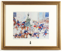 Eddie Giacomin Signed Rangers Custom Framed Art Print Display with Stanley Cup Pin Inscribed "H.O.F. 87" (PSA) at PristineAuction.com
