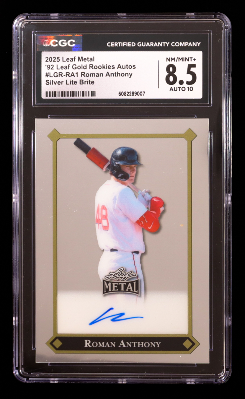 Roman Anthony 2025 Leaf Metal '92 Leaf Gold Leaf Rookies Autographs Lite Brite Silver #LGRRA1 #06/49 RC (CGC 8.5) at PristineAuction.com Roman Anthony 2025 Leaf Metal '92 Leaf Gold Leaf Rookies Autographs Lite Brite Silver #LGRRA1 #06/49 RC (CGC 8.5) at PristineAuction.com