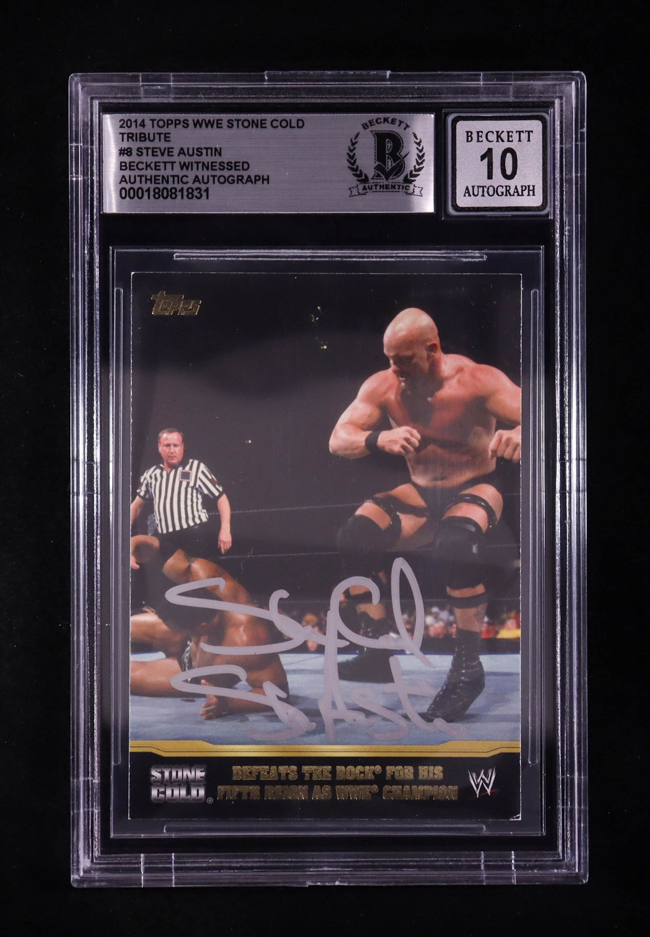 "Stone Cold" Steve Austin Signed 2014 Topps WWE Stone Cold Tribute #8 (BGS | Auto 10) at PristineAuction.com "Stone Cold" Steve Austin Signed 2014 Topps WWE Stone Cold Tribute #8 (BGS | Auto 10) at PristineAuction.com