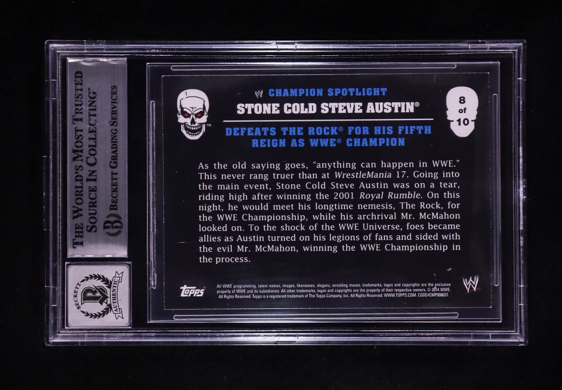 "Stone Cold" Steve Austin Signed 2014 Topps WWE Stone Cold Tribute #8 (BGS | Auto 10) at PristineAuction.com "Stone Cold" Steve Austin Signed 2014 Topps WWE Stone Cold Tribute #8 (BGS | Auto 10) at PristineAuction.com