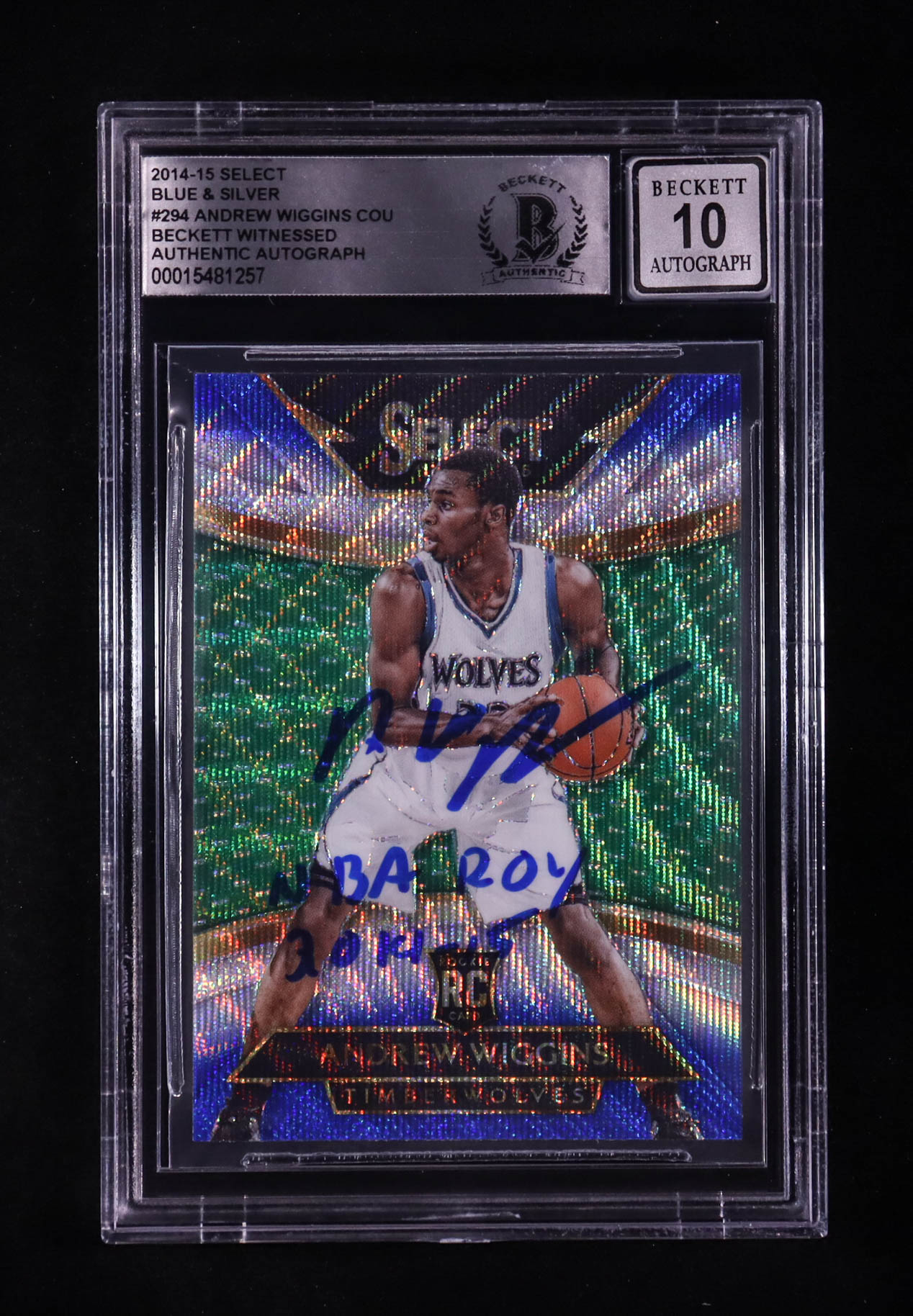 Andrew Wiggins Signed 2014-15 Select Blue & Silver COU #294 Inscribed "NBA ROY 2014-15" (BGS | Auto 10) at PristineAuction.com Andrew Wiggins Signed 2014-15 Select Blue & Silver COU #294 Inscribed "NBA ROY 2014-15" (BGS | Auto 10) at PristineAuction.com
