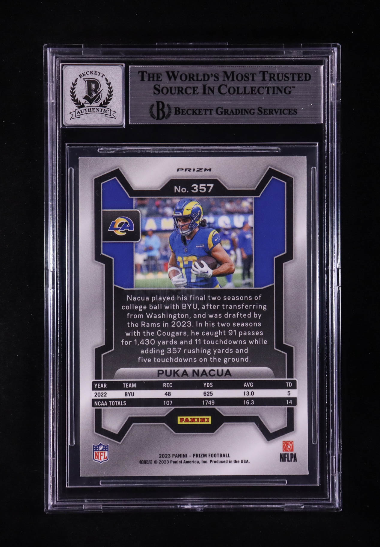 Puka Nacua Signed 2023 Panini Prizm Prizms Silver #357 RC (BGS | Auto 10) at PristineAuction.com Puka Nacua Signed 2023 Panini Prizm Prizms Silver #357 RC (BGS | Auto 10) at PristineAuction.com